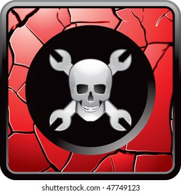 skull and wrenches red cracked web button
