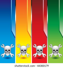 skull and wrenches vertical colored banners