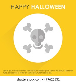 Skull X bone. halloween icon on yellow shadow background