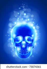 Skull x-ray, blue background & lights - technology vector