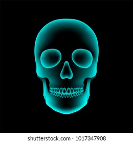 Skull X-ray concept design illustration isolated glow in the dark background, with copy space