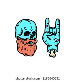 SKULL ZOMBIE WITH ROCK SIGN HAND WHITE BACKGROUND