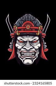skull zombie samurai armor hand drawn logo design illustration