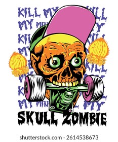 Skull zombie, slogan with cool skull vector illustration
