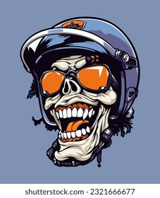 Skull zombie wearing helmet vector clip art illustration