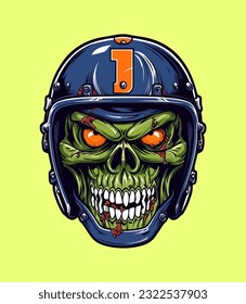 Skull zombie wearing helmet vector clip art illustration