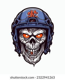 Skull zombie wearing helmet vector clip art illustration