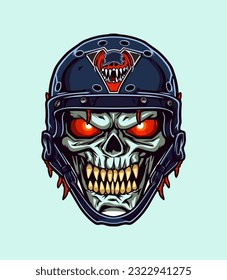 Skull zombie wearing helmet vector clip art illustration