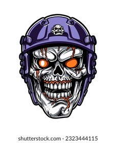 Skull zombie wearing helmet vector clip art illustration