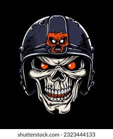 Skull zombie wearing helmet vector clip art illustration