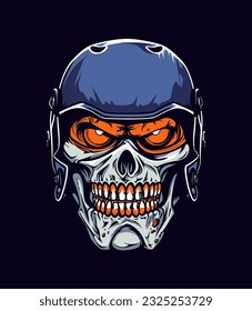 Skull zombie wearing helmet vector clip art illustration