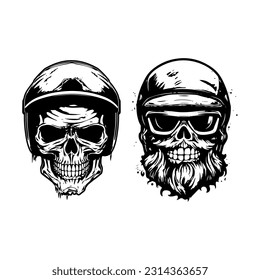 skull zombie wearing motorcycle biker helmet logo