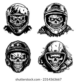 skull zombie wearing motorcycle biker helmet logo