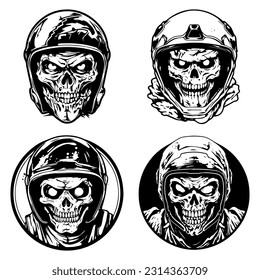 skull zombie wearing motorcycle biker helmet logo