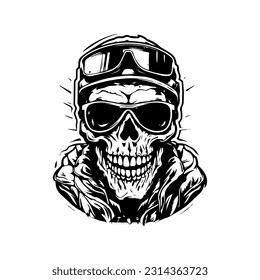 skull zombie wearing motorcycle biker helmet logo