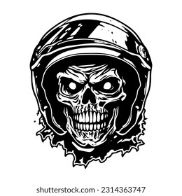 skull zombie wearing motorcycle biker helmet logo