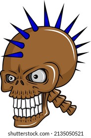 Skullcap Mascot Cartoon Vector With Mohawk Hair