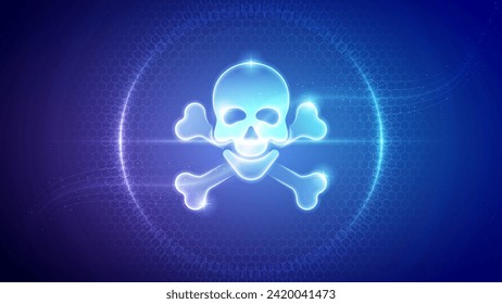 Skull-Crossbones Biological Hazard, Dangerous Poisonous Toxic Substance Symbol, International Standard Pictogram Futuristic Science Hologram Neon Glow Translucent Backdrop Background Illustration