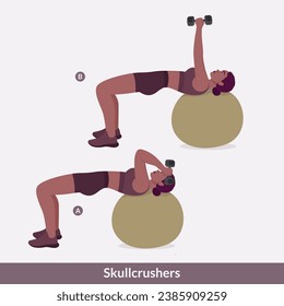 Skullcrusher exercise, Woman workout fitness, aerobic and exercises.