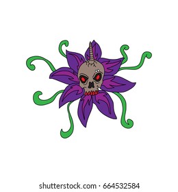 skull,flower, Isolated vector object on white background.