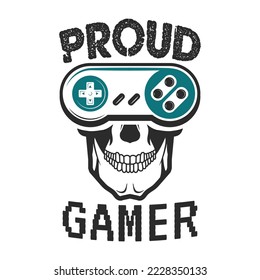 SKULL,GAME OVER typography, tee shirt graphics, vectors, joystick illustration,