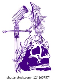skull,gothic style art ,tattoo,isolated  on a white background 