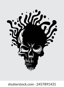 Skullhead with liquid effect illustration vector clip art stamp silhouette isolated t shirt design clothing ink tattoo editable