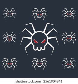 Skull-Head Spider Vector Illustration with Red Eyes