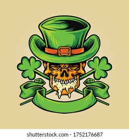 Skulll Mascot for St Patricks Beer Day with banner green colour design