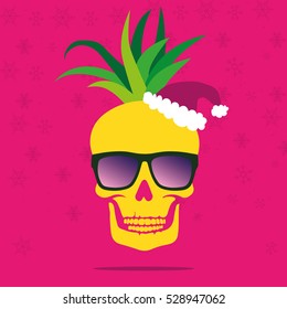 Skull-pineapple concept design logo for Christmas and Happy New Year greeting card. Skull stylized as ananas. Colored abstract art in flat style for website, app, design project. Vector illustration.