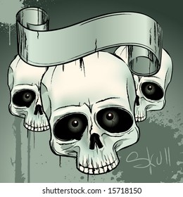 Skulls and ancient banner on dirty background