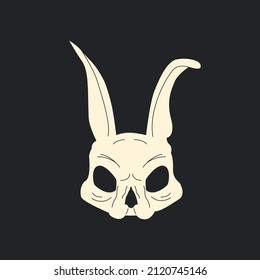 Skulls of animals , monster symbol. Cartoon  skull of rabbit or bunny. Mystical rodent bone elements. Illustration for halloween. Hand drawn trendy Vector flat illustration.  