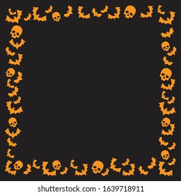 
skulls and bats halloween border frame vector