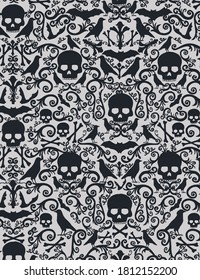 Skulls bats ravens Halloween pattern