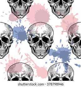 Skulls and blots. Vector seamless pattern