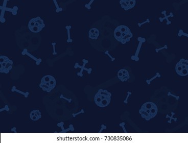 Skulls and bones pattern on dark blue background 