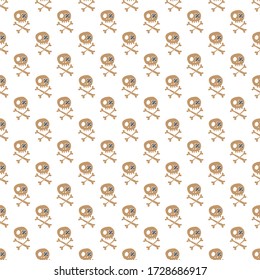 Skulls and bones Seamless pattern. Cute Doodles pirate sketch. Hand drawn Cartoon Vector illustration.