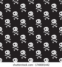 Skulls and bones Seamless pattern. Cute Doodles pirate sketch. Hand drawn Cartoon Vector illustration.