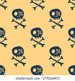 Skulls and bones Seamless pattern. Cute Doodles pirate sketch. Hand drawn Cartoon Vector illustration.