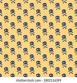 Skulls and bones Seamless pattern. Cute Doodles pirate sketch. Hand drawn Cartoon Vector illustration.