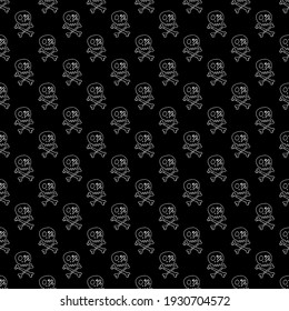 Skulls and bones Seamless pattern. Cute Doodles pirate sketch. Hand drawn Cartoon Vector illustration.