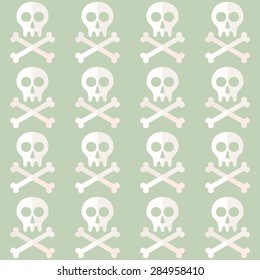 Skulls and bones seamless pattern. Repeatable ornament in soft colors for web or blog backdrop. Abstract background. Vector file is EPS8.