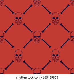 Skulls and Bones Seamless Pattern. Vector illustration