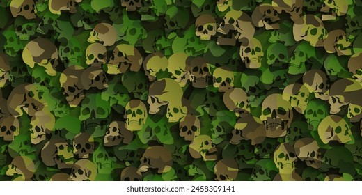 Calaveras camo abstracto patrón sin fisuras. Camuflaje en colores verdes brillantes. Fondo de Vector militar para su diseño.