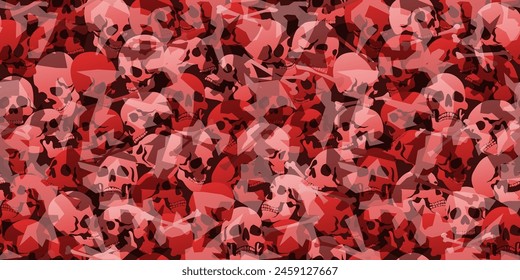 Skulls camo abstract seamless pattern. Camouflage in red color. Military vector background for your design.