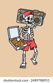 skulls carrying pizza and boombox radio