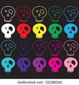 Skulls Clip Art Set. Includes 20 multi-colored skulls graphics created using vector software.