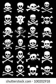 Skulls & Corssbones Vector Collection in Black Background