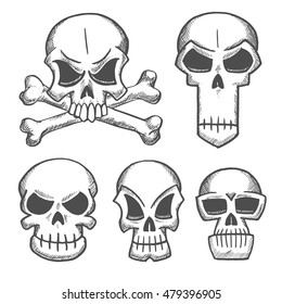 Skulls Craniums Crossbones Icons Vector Pencil Stock Vector (Royalty ...