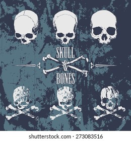 Skulls and cross bones on the grunge background